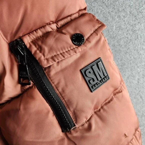 Steve Madden Plus Size Hooded Puffer Utility Coat Womens 1X Terracotta Zip Snap - Picture 8 of 14